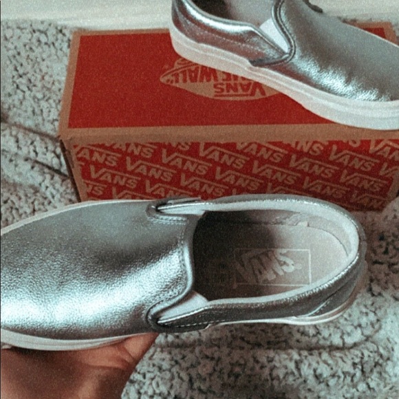 shiny vans slip on